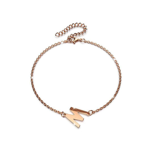 Bold Alphabet Letter Initial Charm Bracelet in Rose Gold Tone